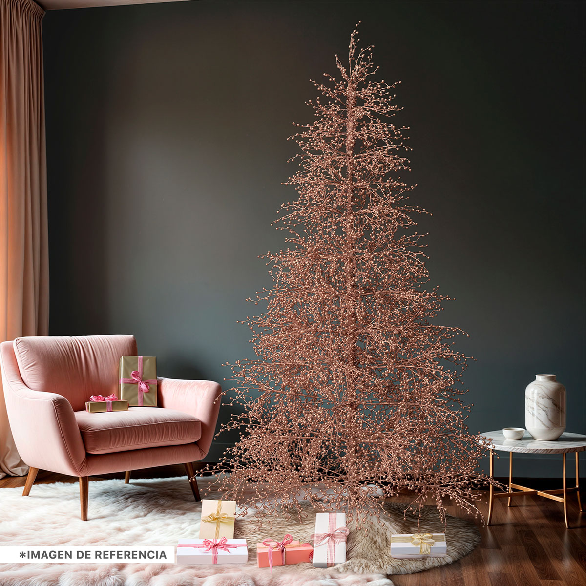 Foto 7 | Árbol De Navidad Esquimal Pino Oro Rosa 1.80m Con 600 Ramas De Bayas Metálicas