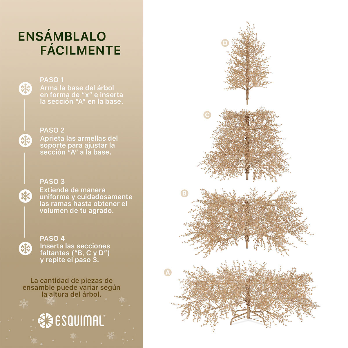 Foto 6 pulgar | Árbol De Navidad Esquimal Pino Dorado 1.50m Con 313 Ramas De Bayas Metálicas