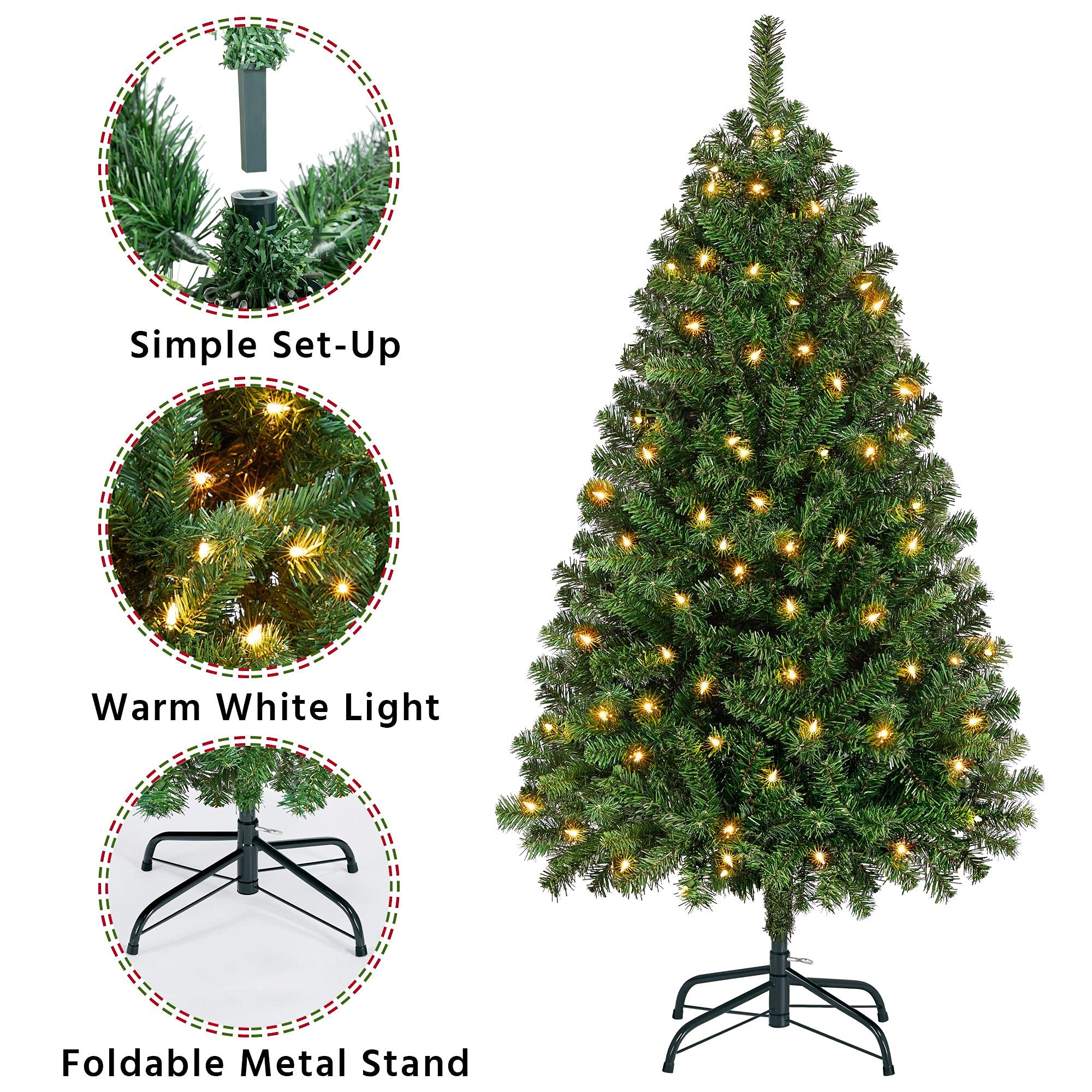 Foto 5 pulgar | Árbol De Navidad Yaheetech De 1,4 M Con 150 Luces Blancas Cálidas, Color Verde - Venta Internacional.