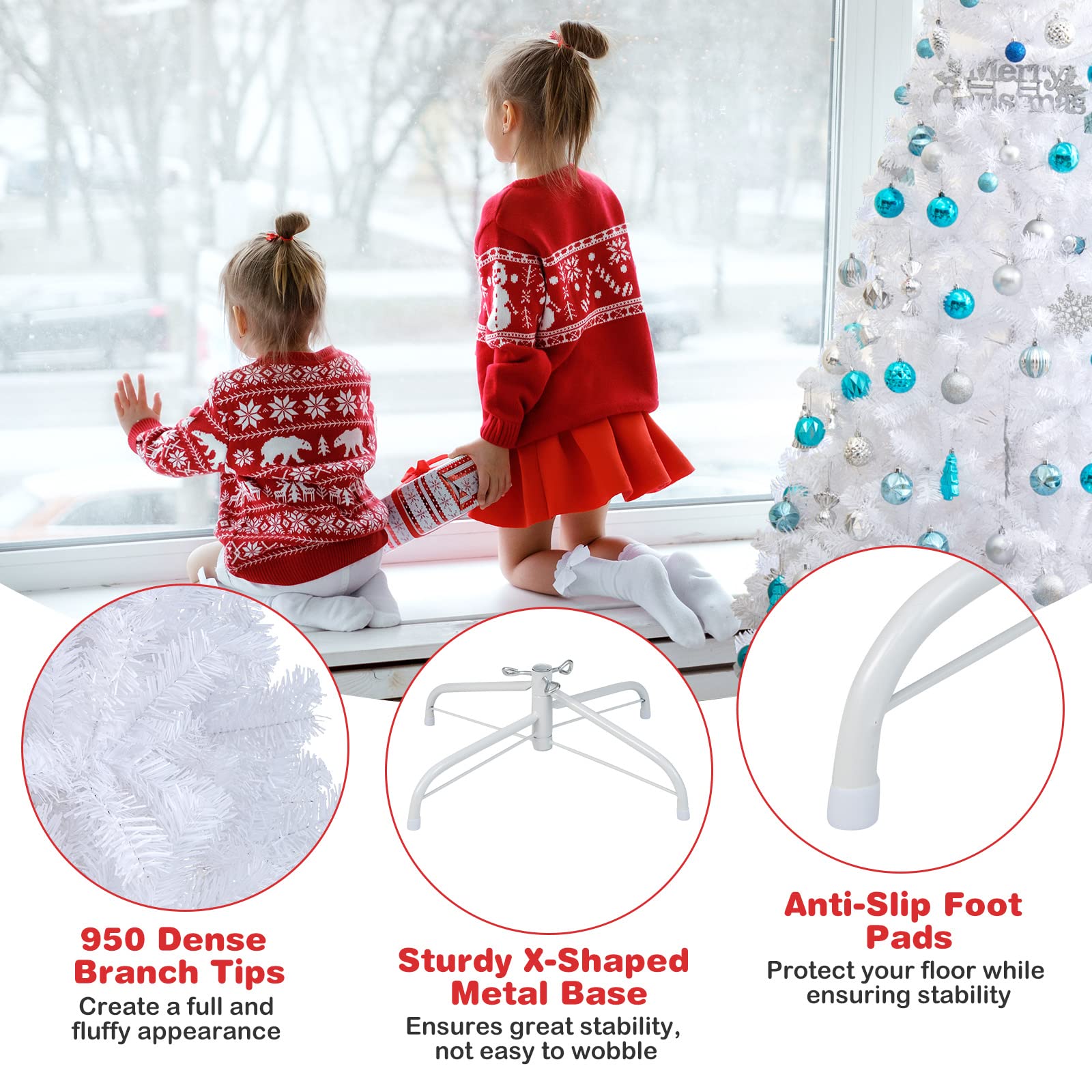 Foto 3 pulgar | Árbol De Navidad Costway De Pvc Artificial Blanco Con Soporte, 7 Pies - Venta Internacional.
