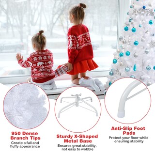Foto 2 | Árbol De Navidad Costway De Pvc Artificial Blanco Con Soporte, 7 Pies - Venta Internacional.