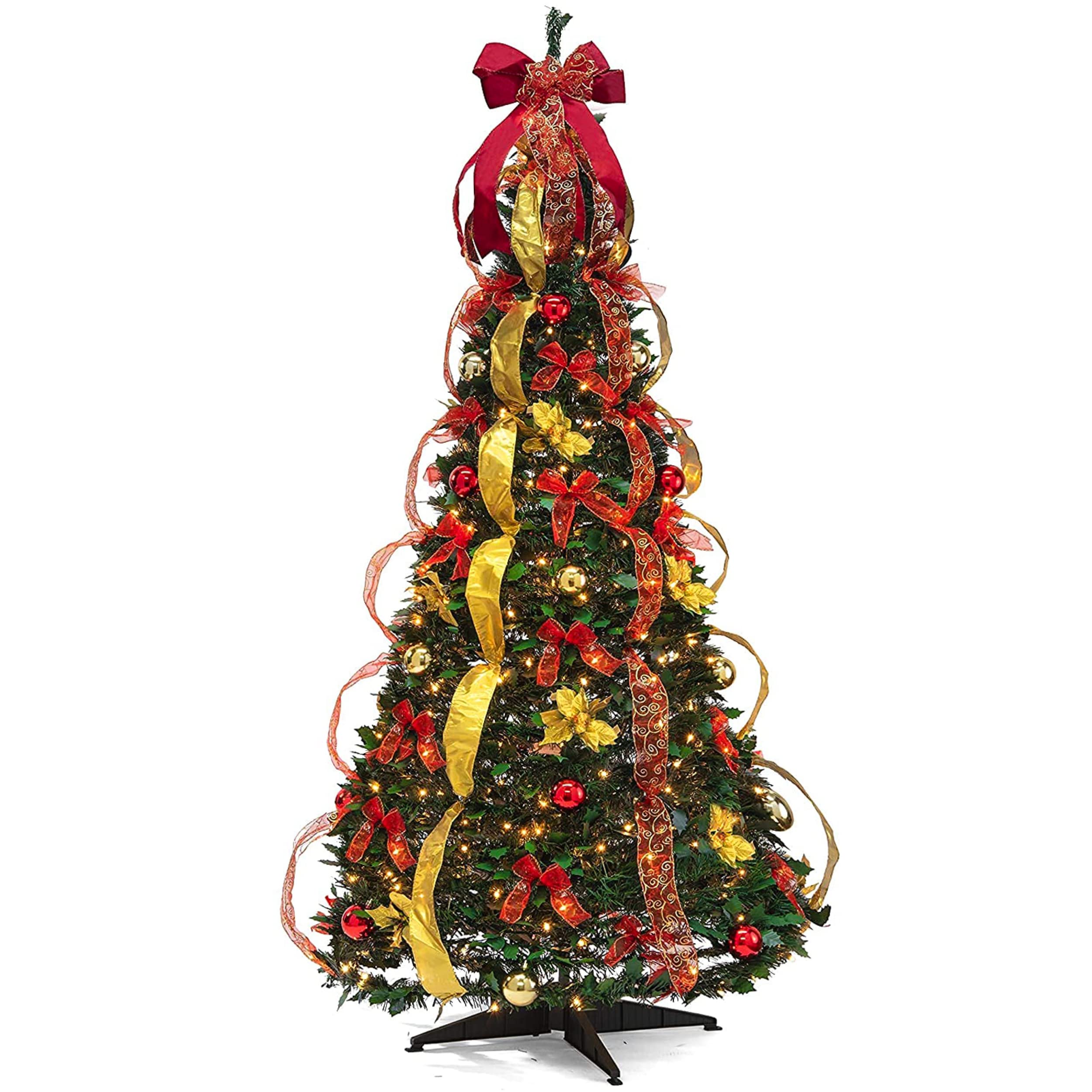 Foto 2 pulgar | Árbol De Navidad Prextex Premium De 6 Pies Con 350 Luces Cálidas Doradas Y Rojas - Venta Internacional.