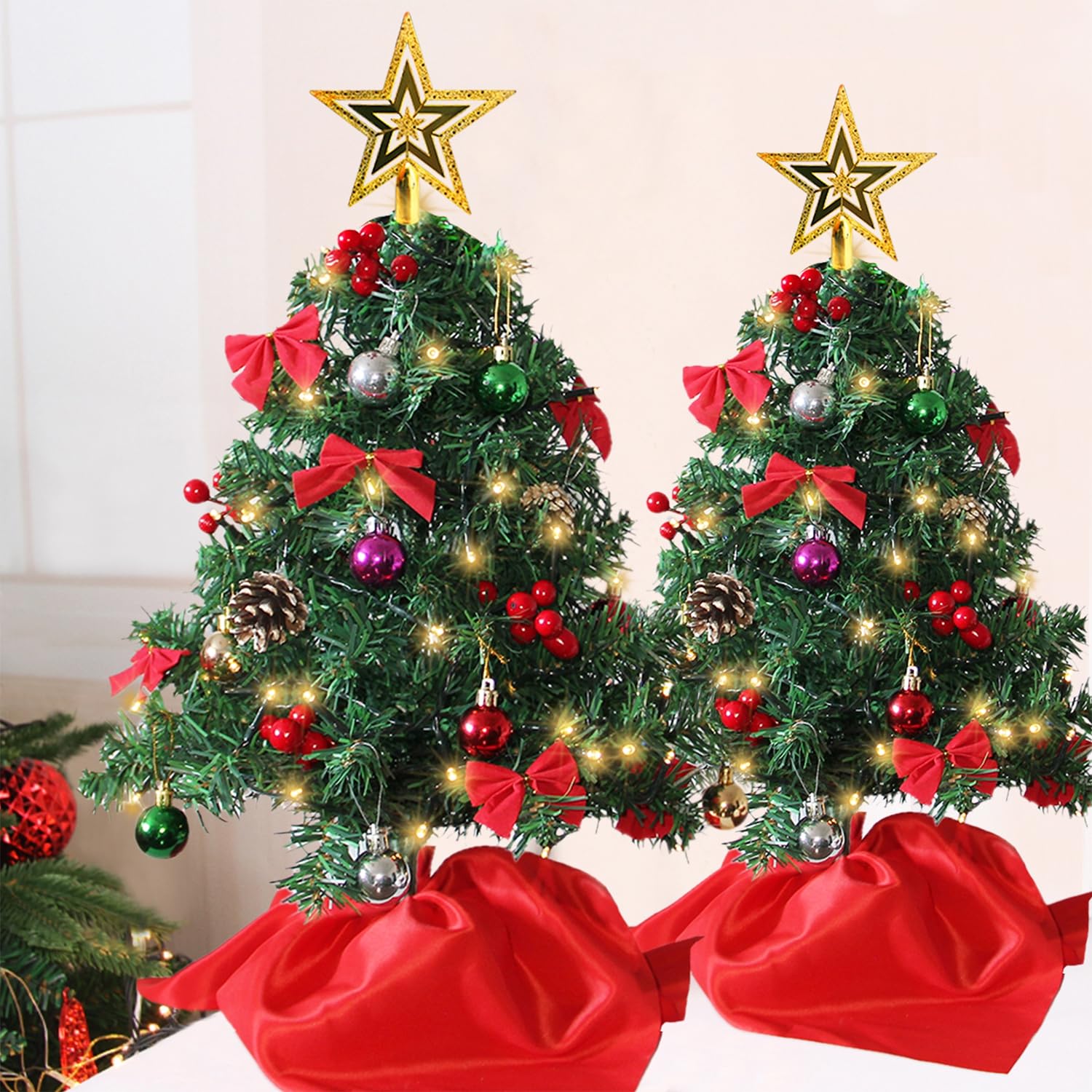 Foto 2 pulgar | Árbol De Navidad Juegoal Mini, Paquete De 2 Unidades, 60 Cm Con 50 Luces Led - Venta Internacional.