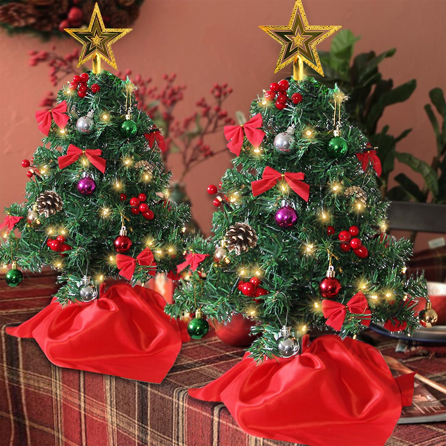 Foto 4 pulgar | Árbol De Navidad Juegoal Mini, Paquete De 2 Unidades, 60 Cm Con 50 Luces Led - Venta Internacional.
