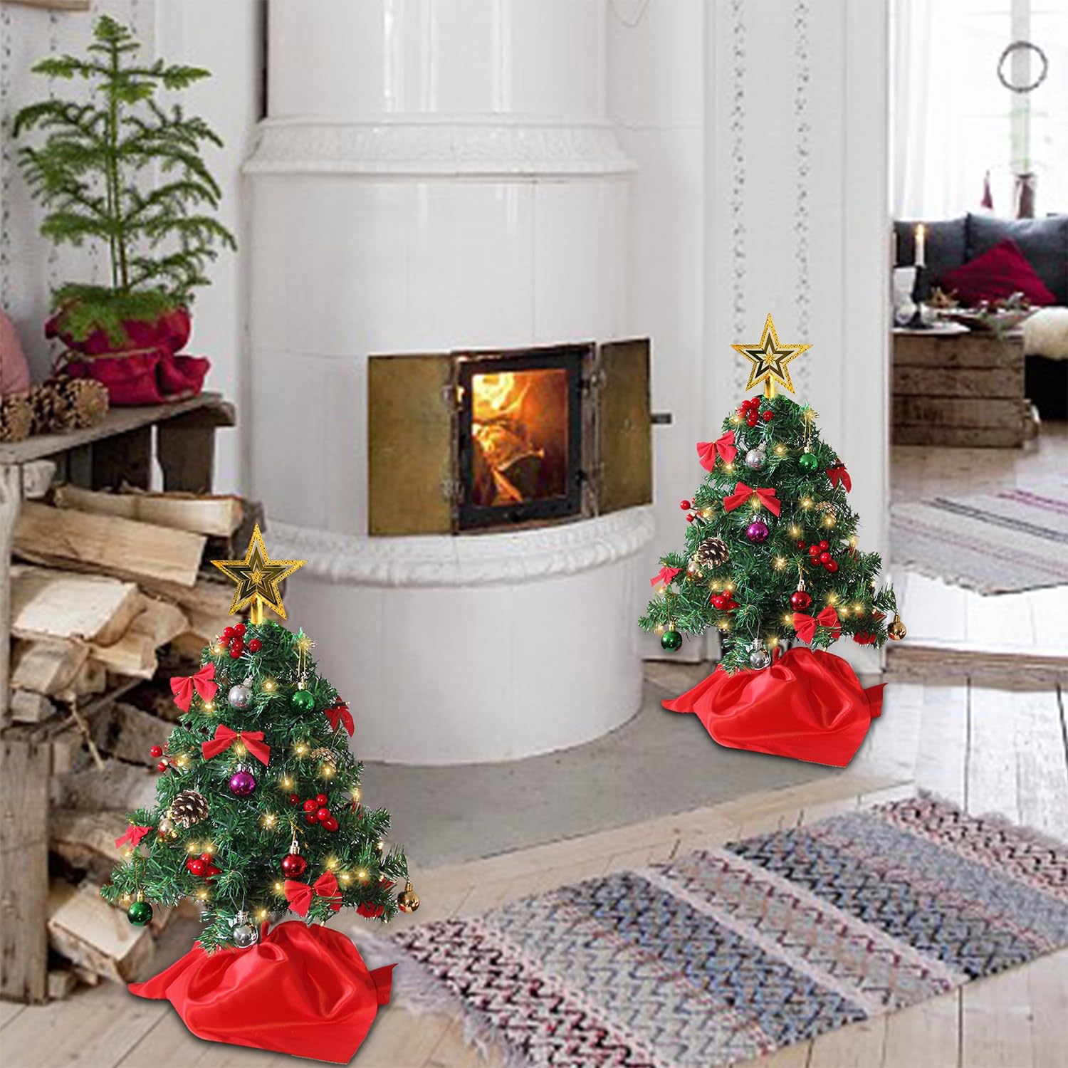 Foto 7 pulgar | Árbol De Navidad Juegoal Mini, Paquete De 2 Unidades, 60 Cm Con 50 Luces Led - Venta Internacional.