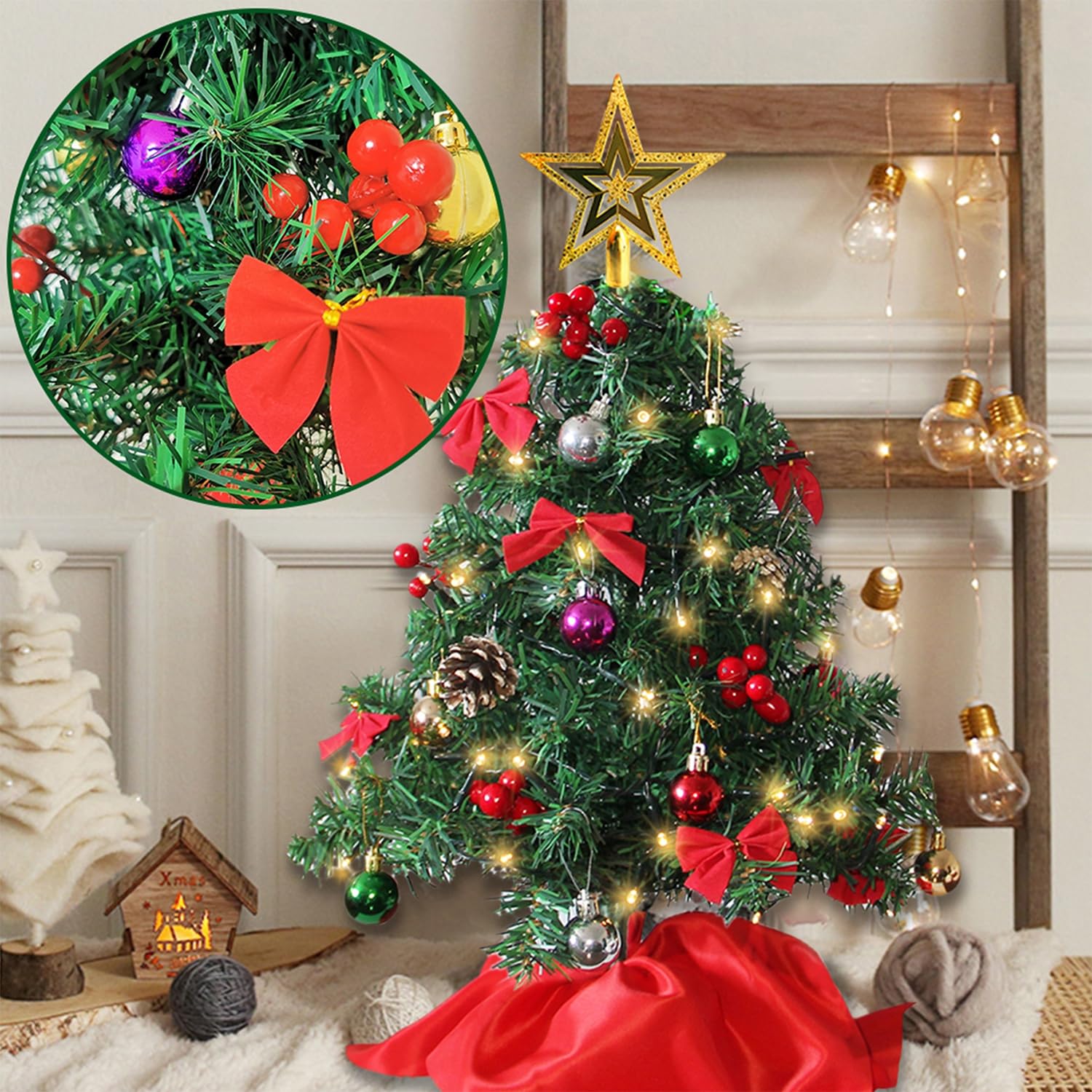 Foto 8 pulgar | Árbol De Navidad Juegoal Mini, Paquete De 2 Unidades, 60 Cm Con 50 Luces Led - Venta Internacional.