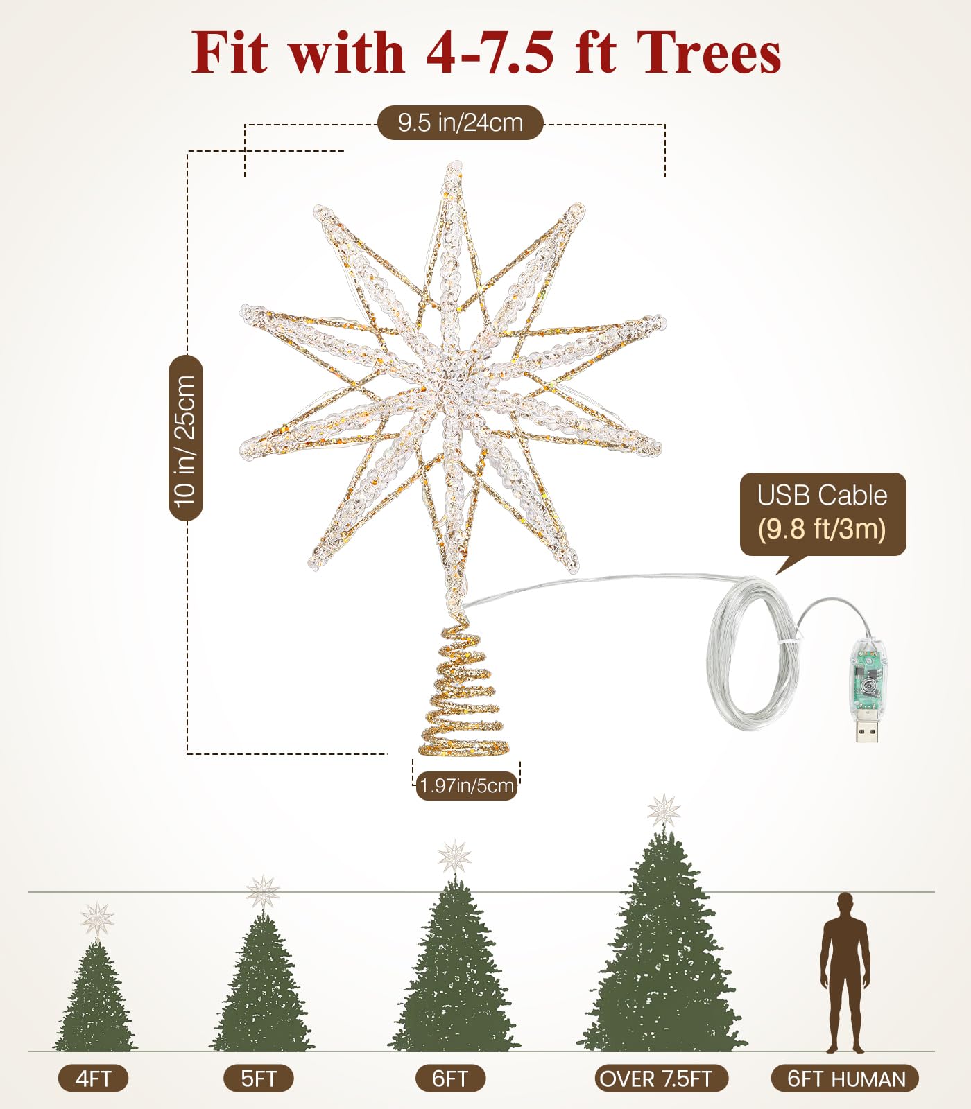 Foto 6 | Decoración Para Árbol De Navidad Luxspire Con Forma De Estrella Iluminada Con Mando A Distancia - Venta Internacional.