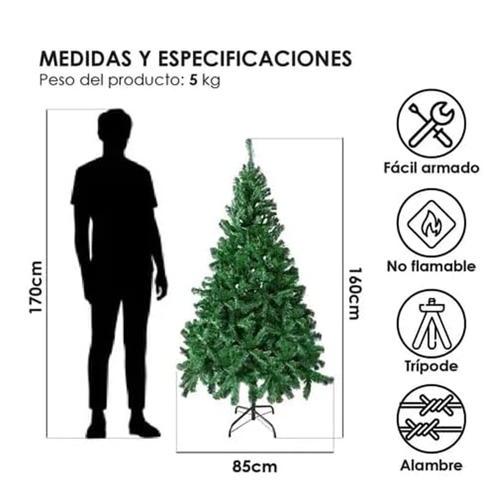 Foto 2 | Arbol De Navidad Pino Artificial 120cm Frondoso Follaje Color Verde 220 Ramas