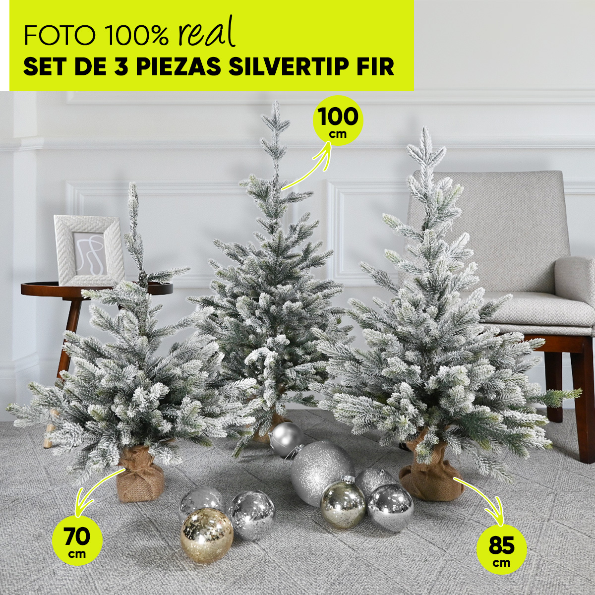 Foto 4 pulgar | Árboles De Navidad Set De 3 Piezas (70-85-100cm) Silvertip Fir Ramas Premium Material Polietileno (pe) Con Base De Mor