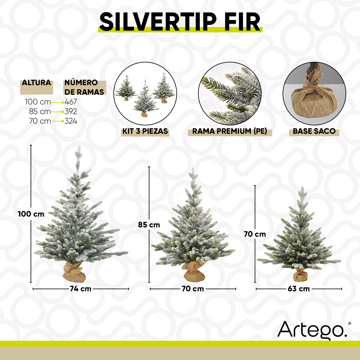 Foto 5 pulgar | Árboles De Navidad Set De 3 Piezas (70-85-100cm) Silvertip Fir Ramas Premium Material Polietileno (pe) Con Base De Mor