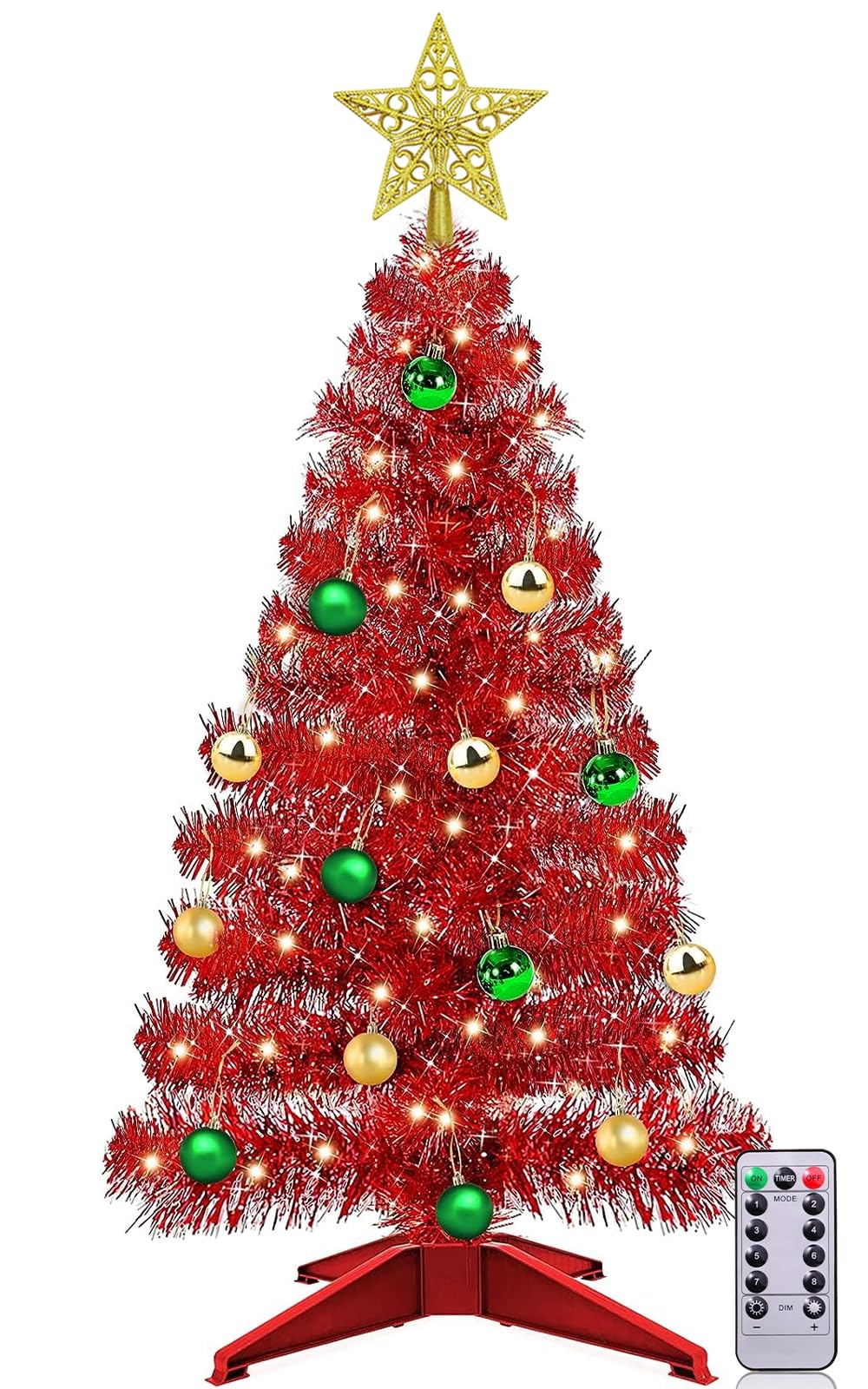 [árbol De Navidad] Turnmeon 90 Cm Rojo Con 50 Luces Cálidas Y Adornos - Venta Internacional. $1,518