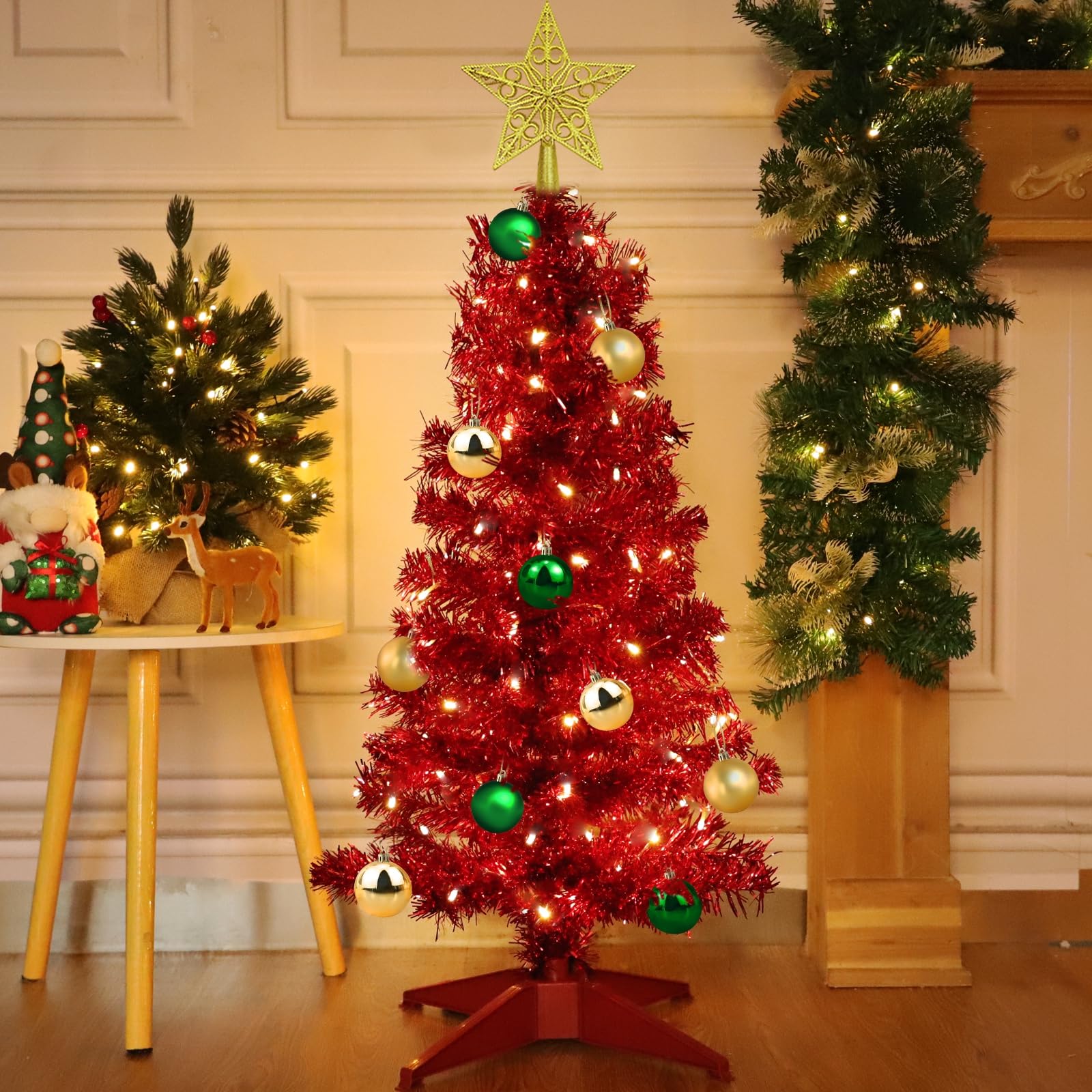 Foto 7 pulgar | [árbol De Navidad] Turnmeon 90 Cm Rojo Con 50 Luces Cálidas Y Adornos - Venta Internacional.