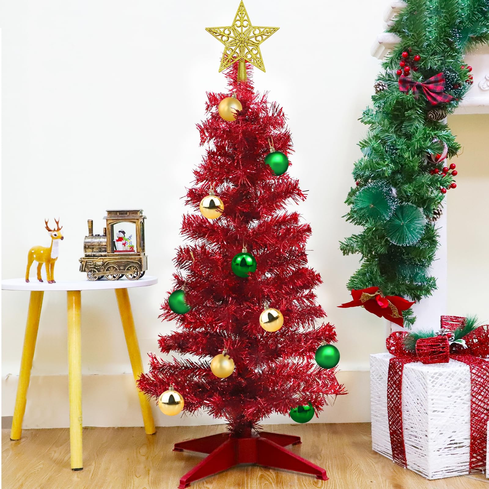 Foto 8 pulgar | [árbol De Navidad] Turnmeon 90 Cm Rojo Con 50 Luces Cálidas Y Adornos - Venta Internacional.