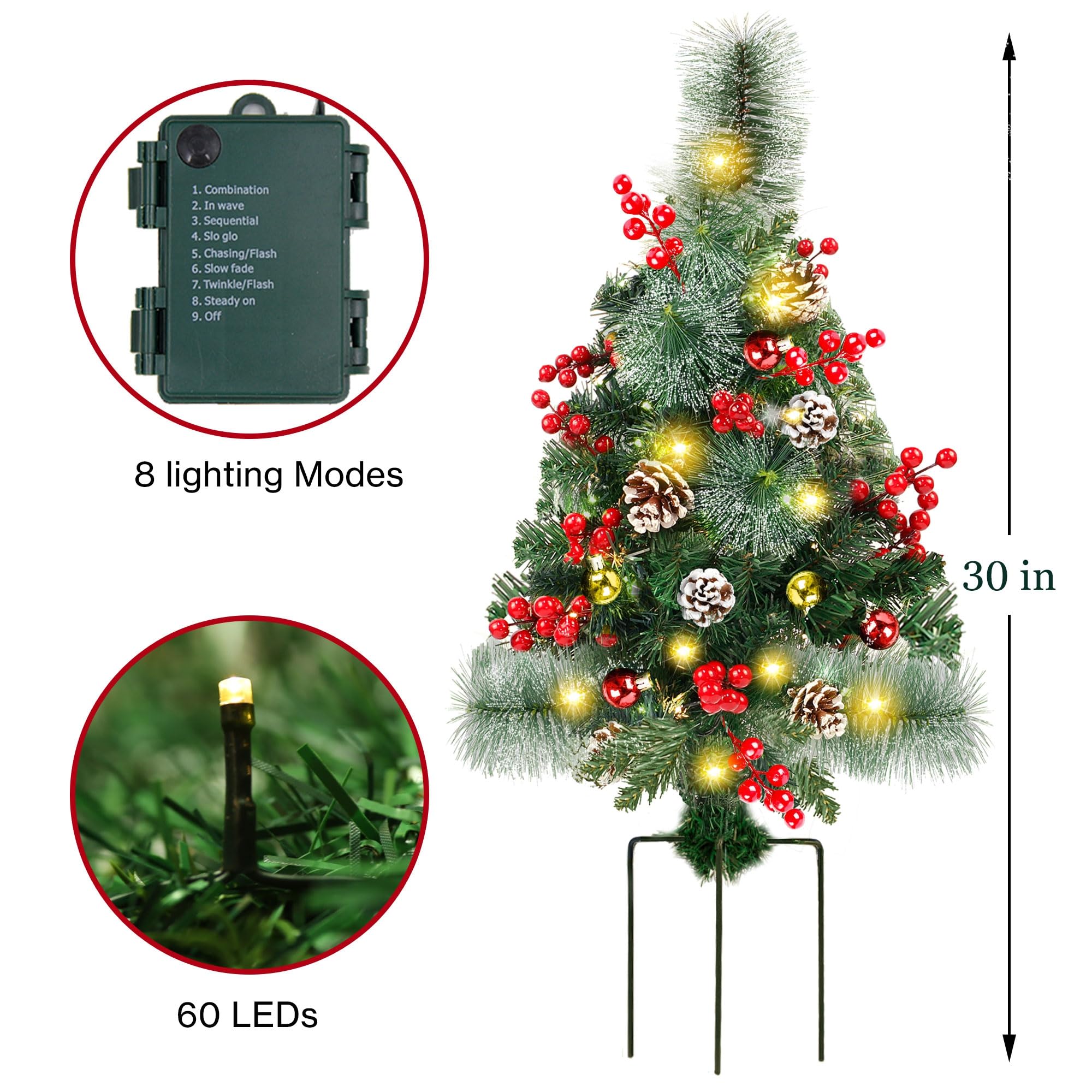 Foto 4 pulgar | Christmas Pathway Trees Juegoal, 30 Cm, Con 60 Luces Led, Paquete De 2 - Venta Internacional.