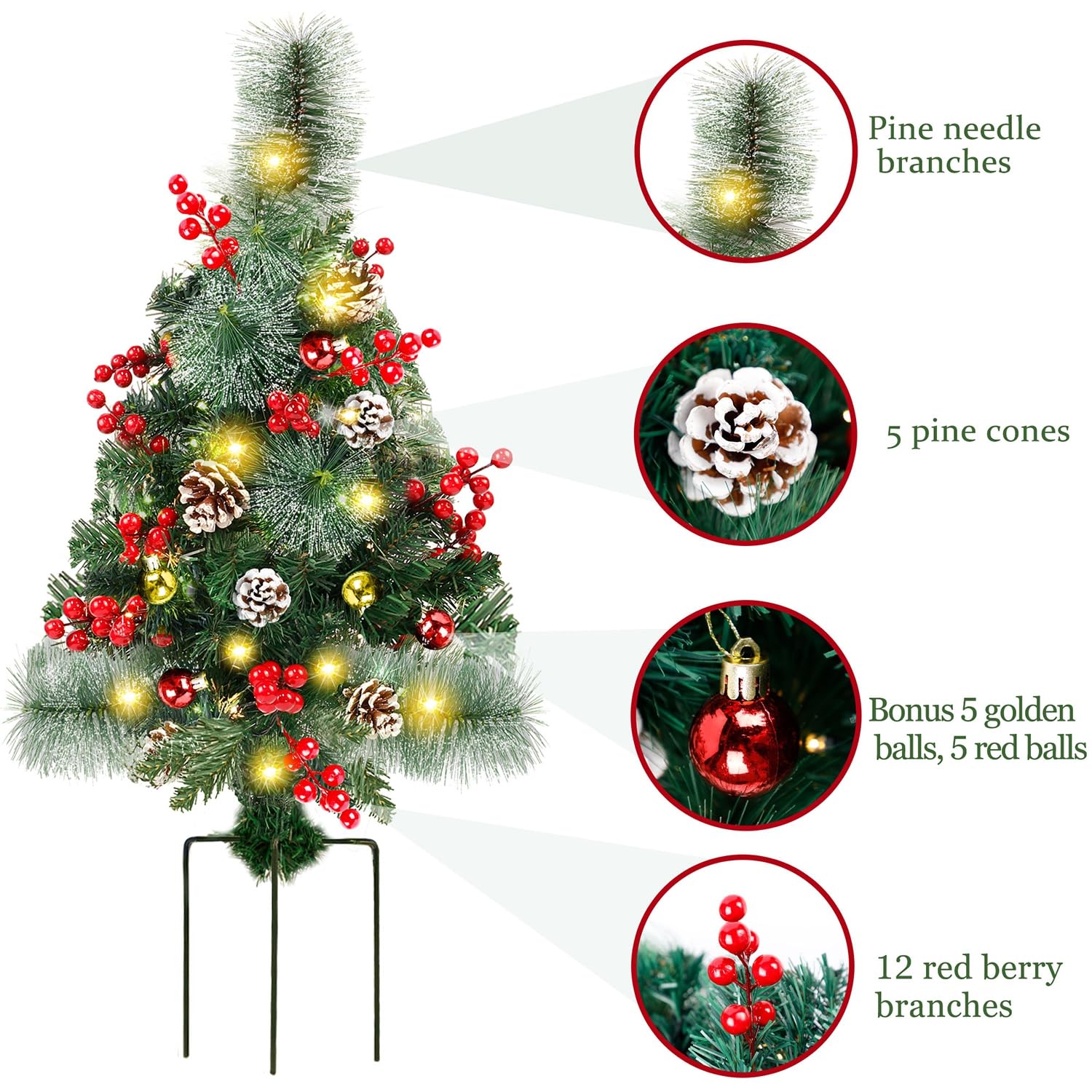 Foto 7 | Christmas Pathway Trees Juegoal, 30 Cm, Con 60 Luces Led, Paquete De 2 - Venta Internacional.