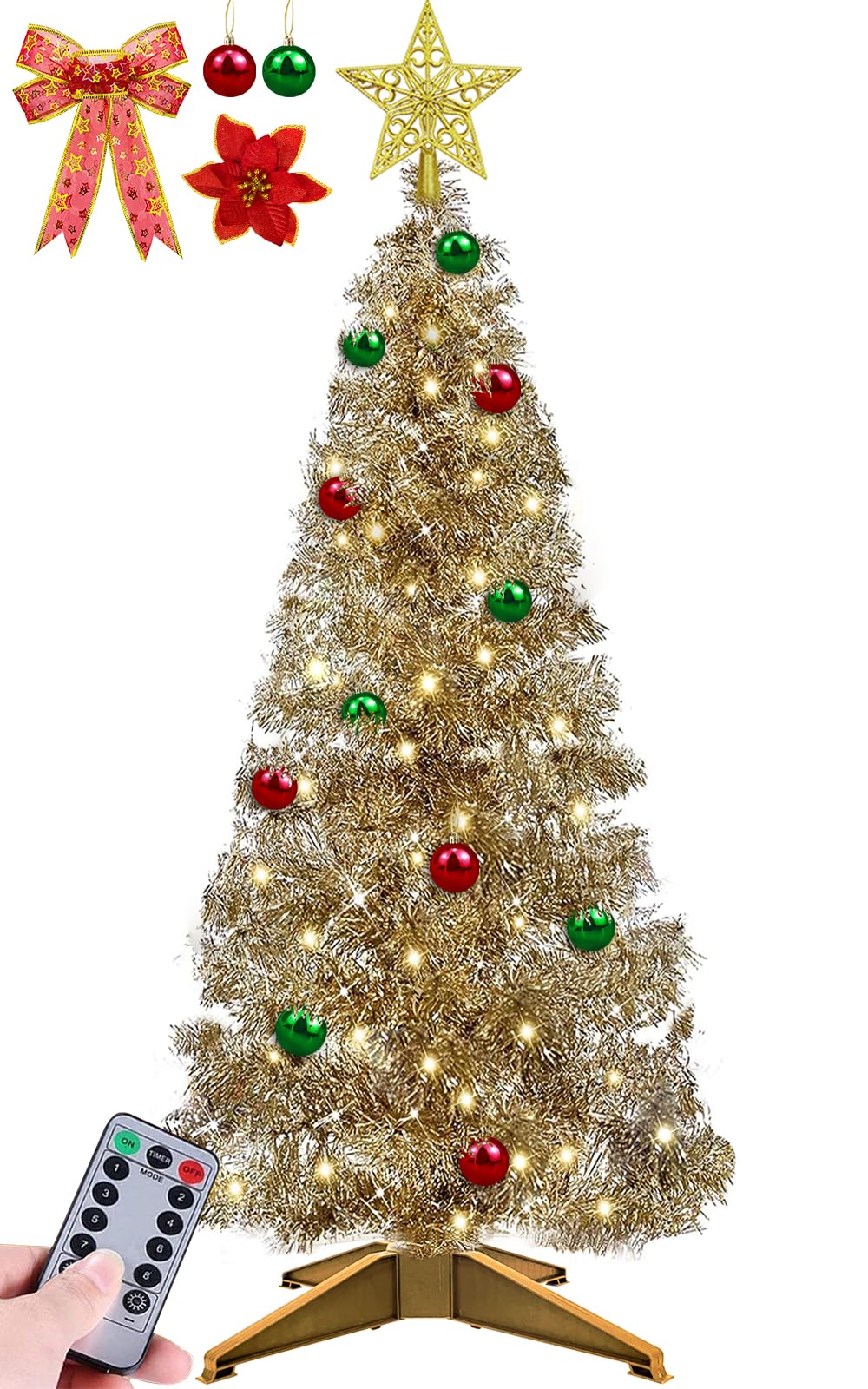 [árbol De Navidad] Turnmeon De 4 Pies Con Luces Y Temporizador Y Decoración - Venta Internacional. $1,057