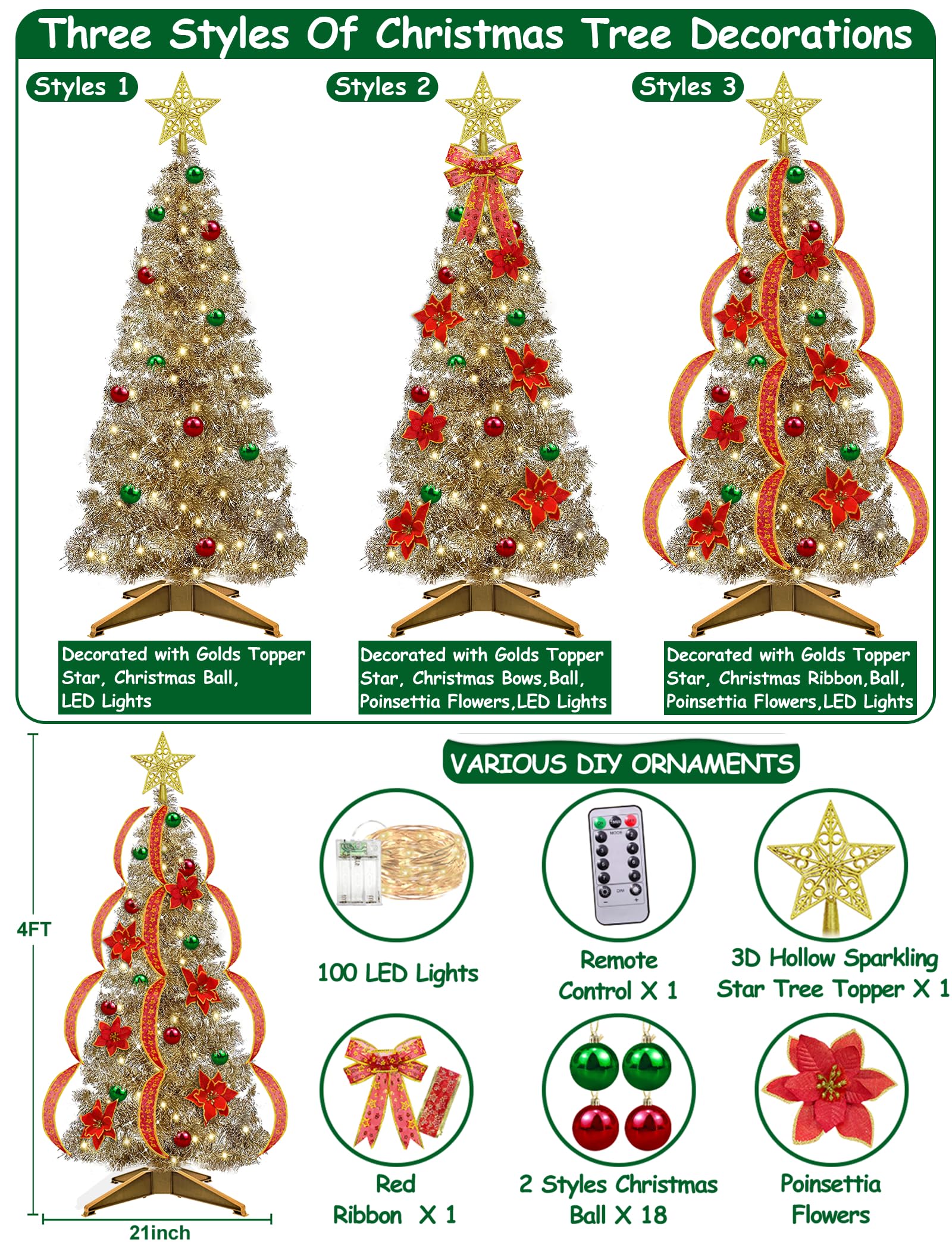 Foto 2 | [árbol De Navidad] Turnmeon De 4 Pies Con Luces Y Temporizador Y Decoración - Venta Internacional.