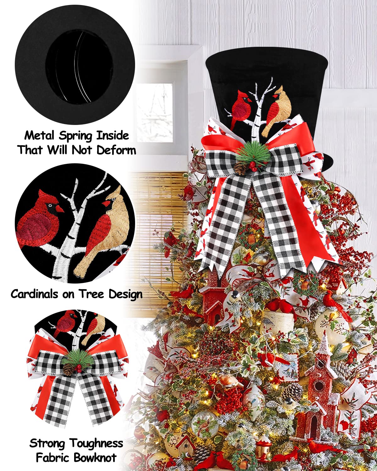 Foto 4 pulgar | Sombrero De Copa Con Diseño De Cardenal Con Diseño De Árbol De Navidad Y Diseño De Búfalo A Cuadros - Venta Inter