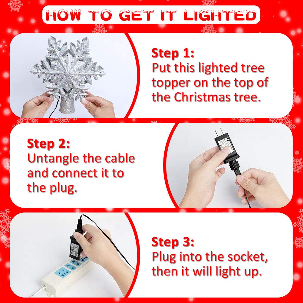 Foto 5 pulgar | Copo De Nieve Iluminado Aerwo Para Decorar El Árbol De Navidad Con Proyector - Venta Internacional.