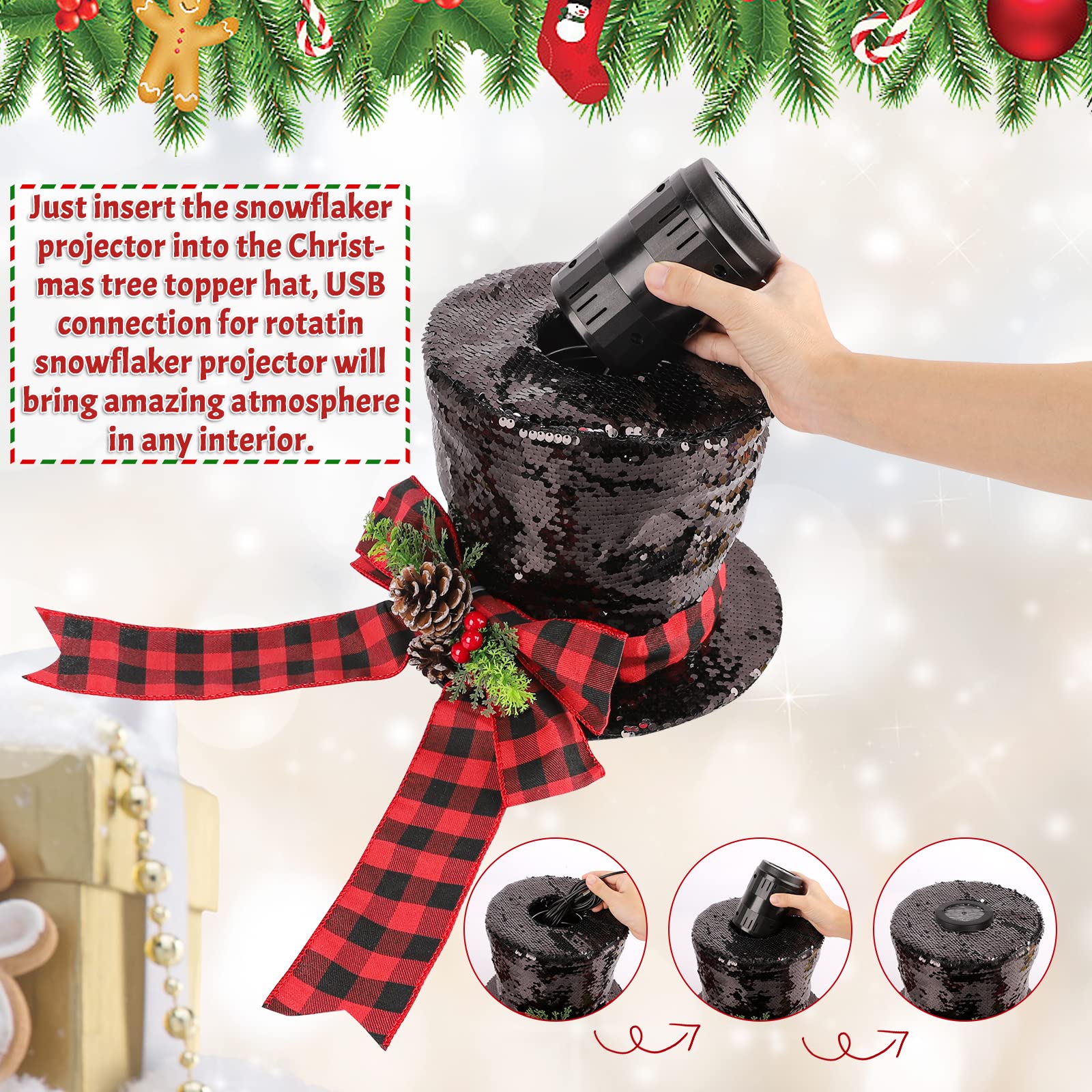 Foto 5 pulgar | Gorro Para Árbol De Navidad Con Copos De Nieve Iluminados Hohotime - Venta Internacional.
