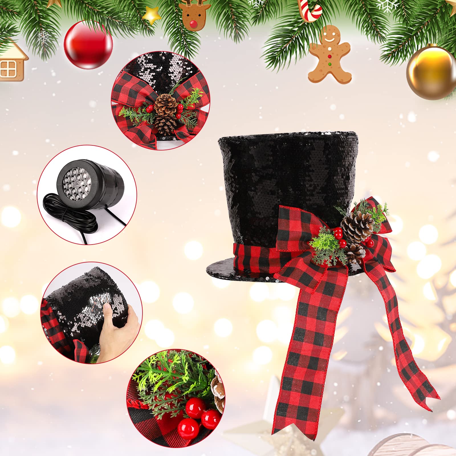 Foto 6 pulgar | Gorro Para Árbol De Navidad Con Copos De Nieve Iluminados Hohotime - Venta Internacional.