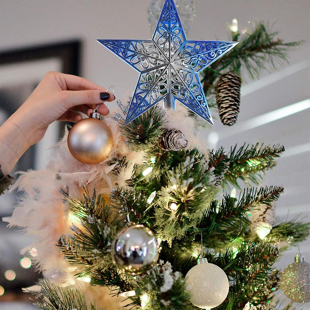 Foto 3 pulgar | Decoración Con Forma De Estrella Para Árbol De Navidad, Sanlin Beans, De Plástico Azul Plateado - Venta Internacional.