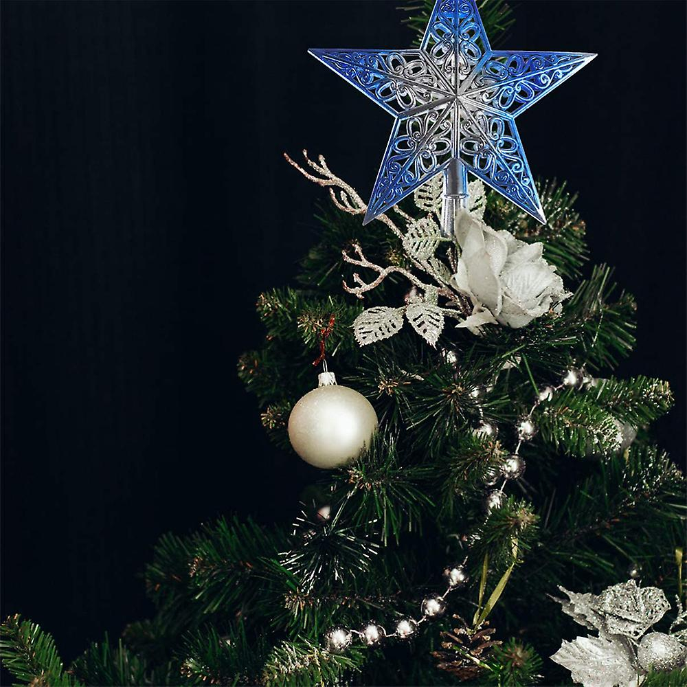 Foto 4 pulgar | Decoración Con Forma De Estrella Para Árbol De Navidad, Sanlin Beans, De Plástico Azul Plateado - Venta Internacional.