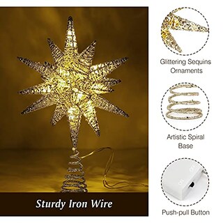 Foto 3 | Decoración Para Árbol De Navidad Lewondr Con Forma De Estrella Geométrica 3d Con Luz Led - Venta Internacional.