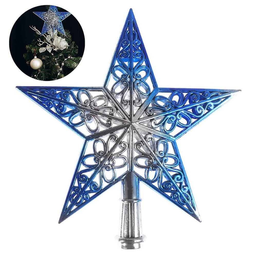 Decoración Para Árbol De Navidad Con Forma De Estrella Brillante, Plateado Y Azul - Venta Internacional. $197