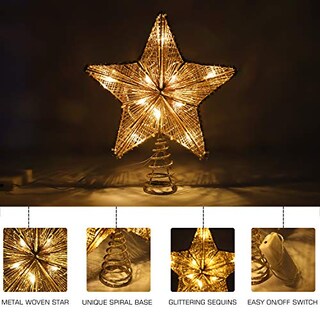 Foto 4 | Decoración Para Árbol De Navidad Con Forma De Estrella De Lewondr, Con Luces Y Lentejuelas, Color Do - Venta Intern