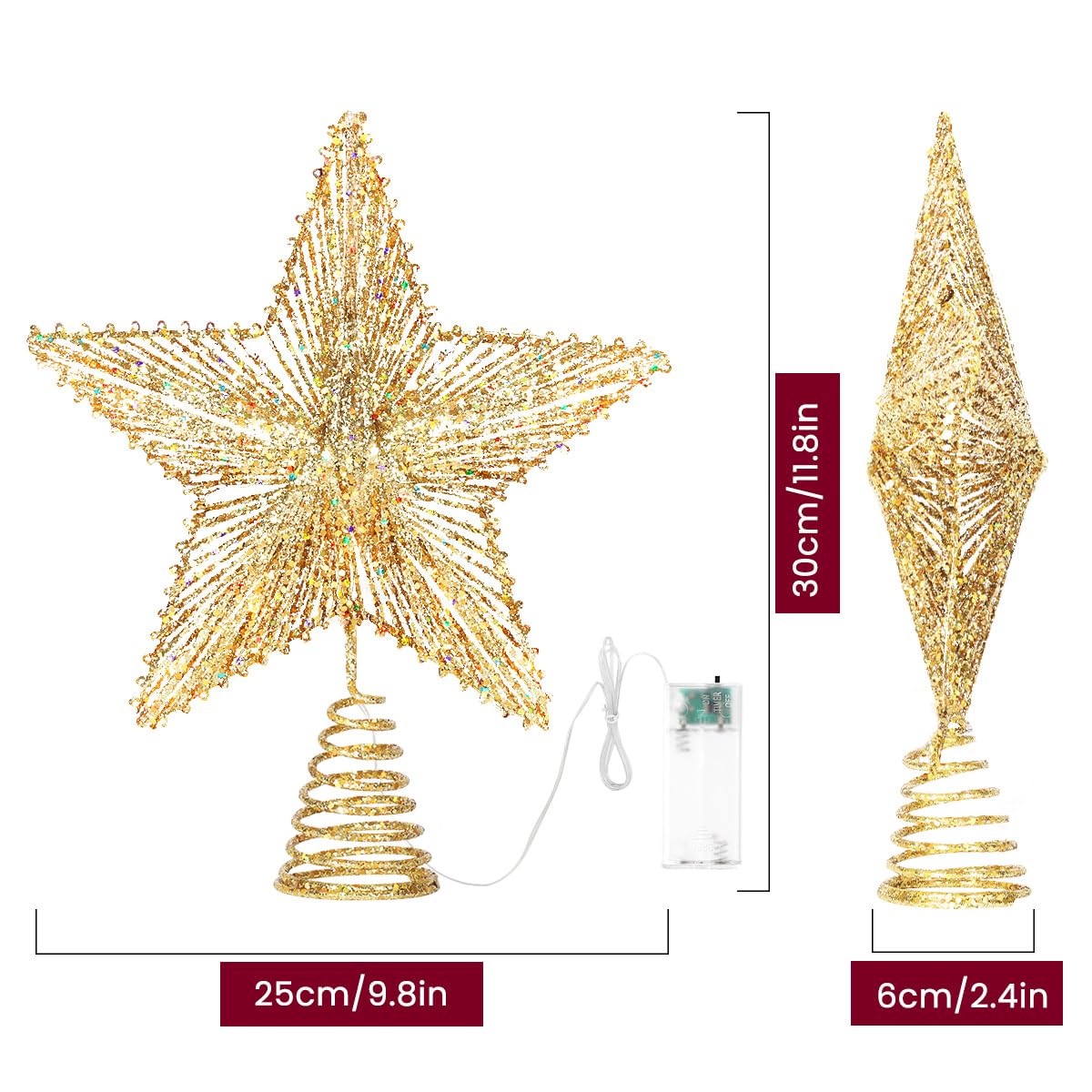 Foto 4 pulgar | Decoración Para Árbol De Navidad Luxspire, Estrella Iluminada Por Led, 30 Cm - Venta Internacional.