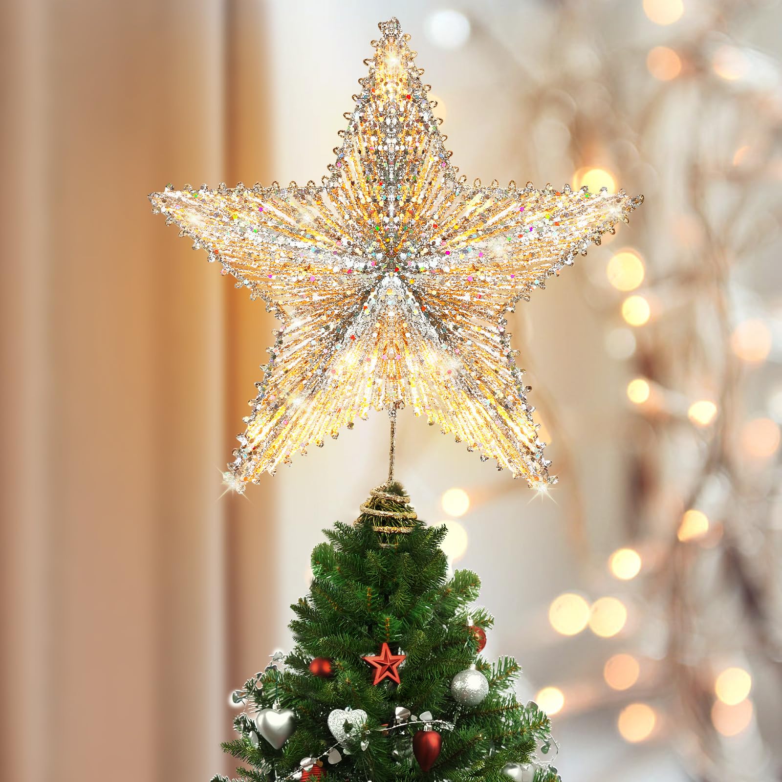 Decoración Para Árbol De Navidad Luxspire, Estrella Iluminada Por Led, 30 Cm - Venta Internacional. $832