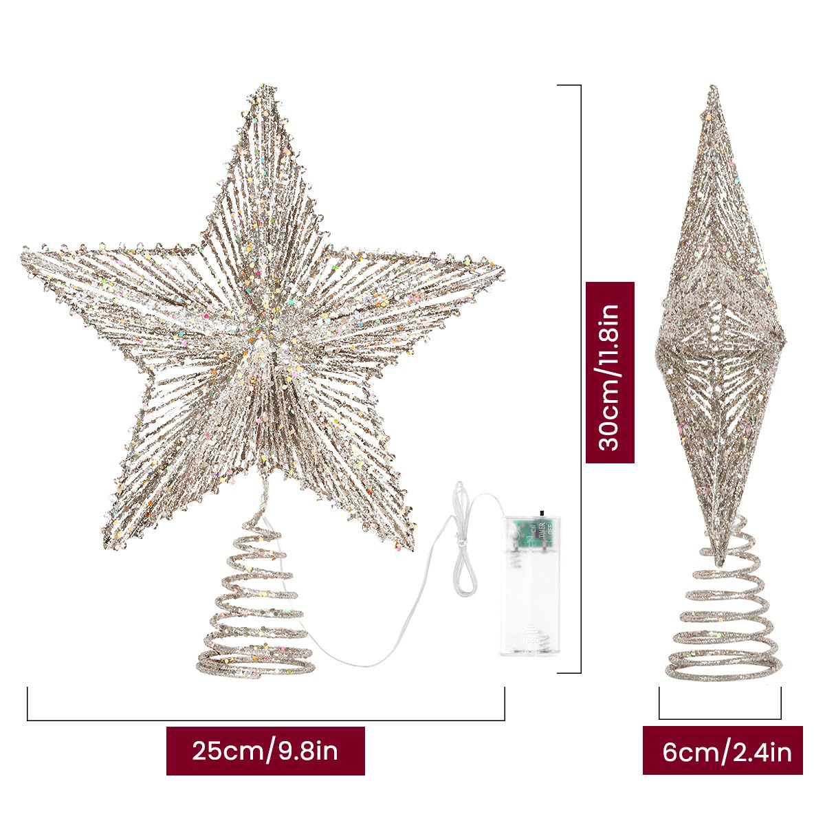 Foto 4 pulgar | Decoración Para Árbol De Navidad Luxspire, Estrella Iluminada Por Led, 30 Cm - Venta Internacional.