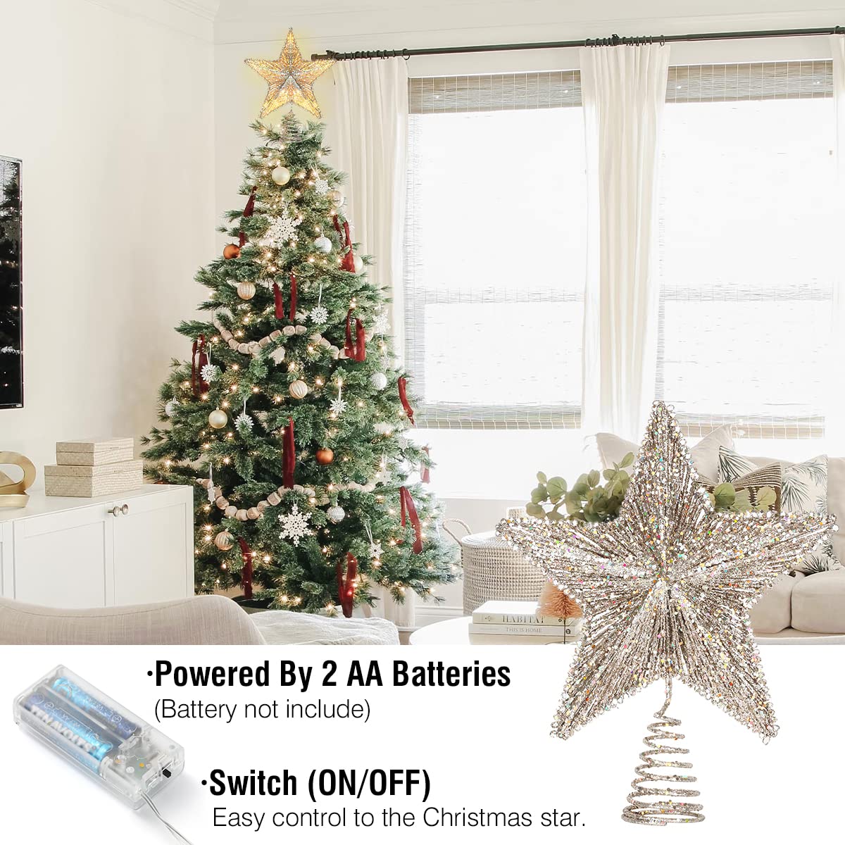 Foto 4 | Decoración Para Árbol De Navidad Luxspire, Estrella Iluminada Por Led, 30 Cm - Venta Internacional.