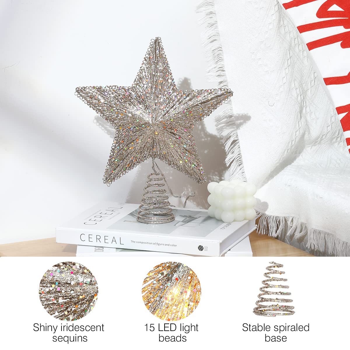 Foto 7 pulgar | Decoración Para Árbol De Navidad Luxspire, Estrella Iluminada Por Led, 30 Cm - Venta Internacional.