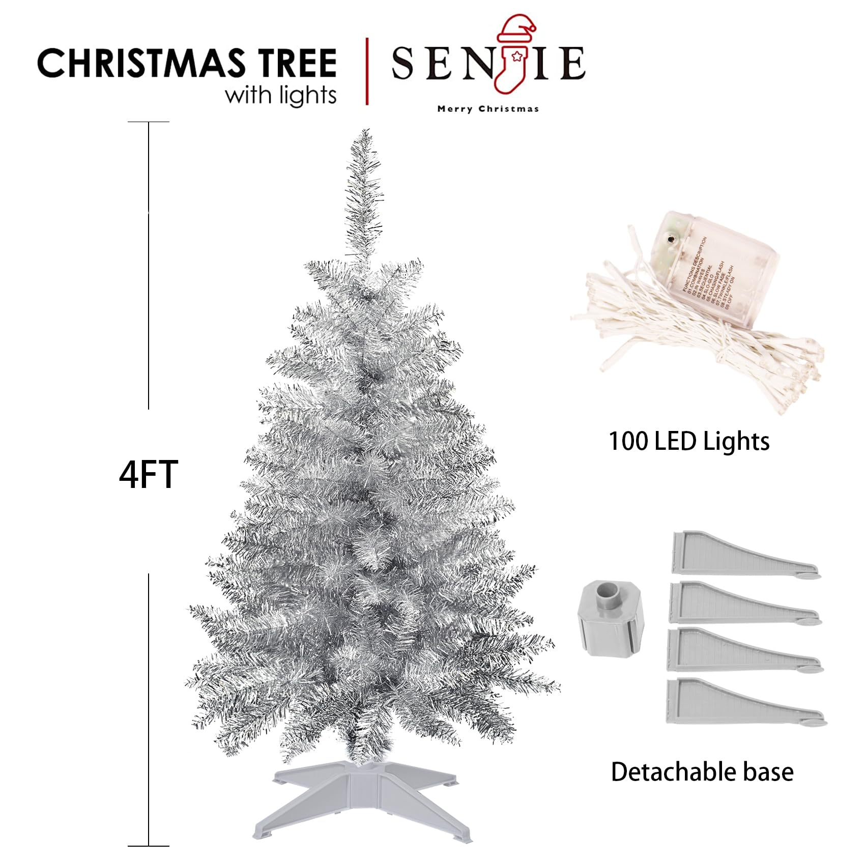 Foto 2 | Árbol De Navidad Senjie Artificial De 90 Cm Con 50 Luces Y Soporte - Venta Internacional.
