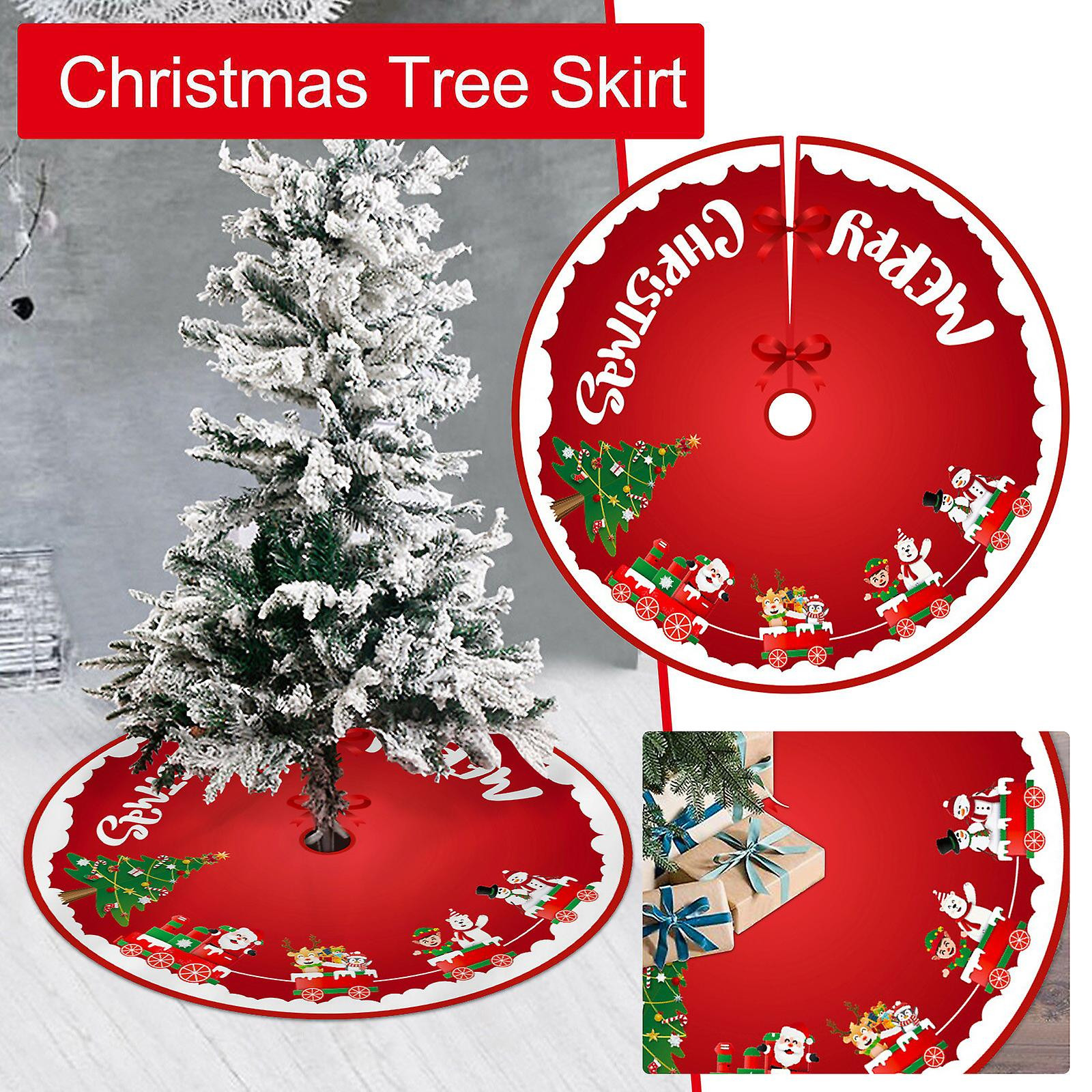 Foto 3 pulgar | Faldón Para Árbol De Navidad Huoguo, Estampado En Lino, 98 Cm De Diámetro - Venta Internacional.