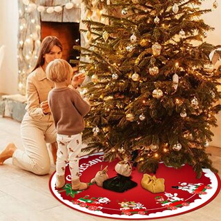 Foto 5 | Faldón Para Árbol De Navidad Huoguo, Estampado En Lino, 98 Cm De Diámetro - Venta Internacional.