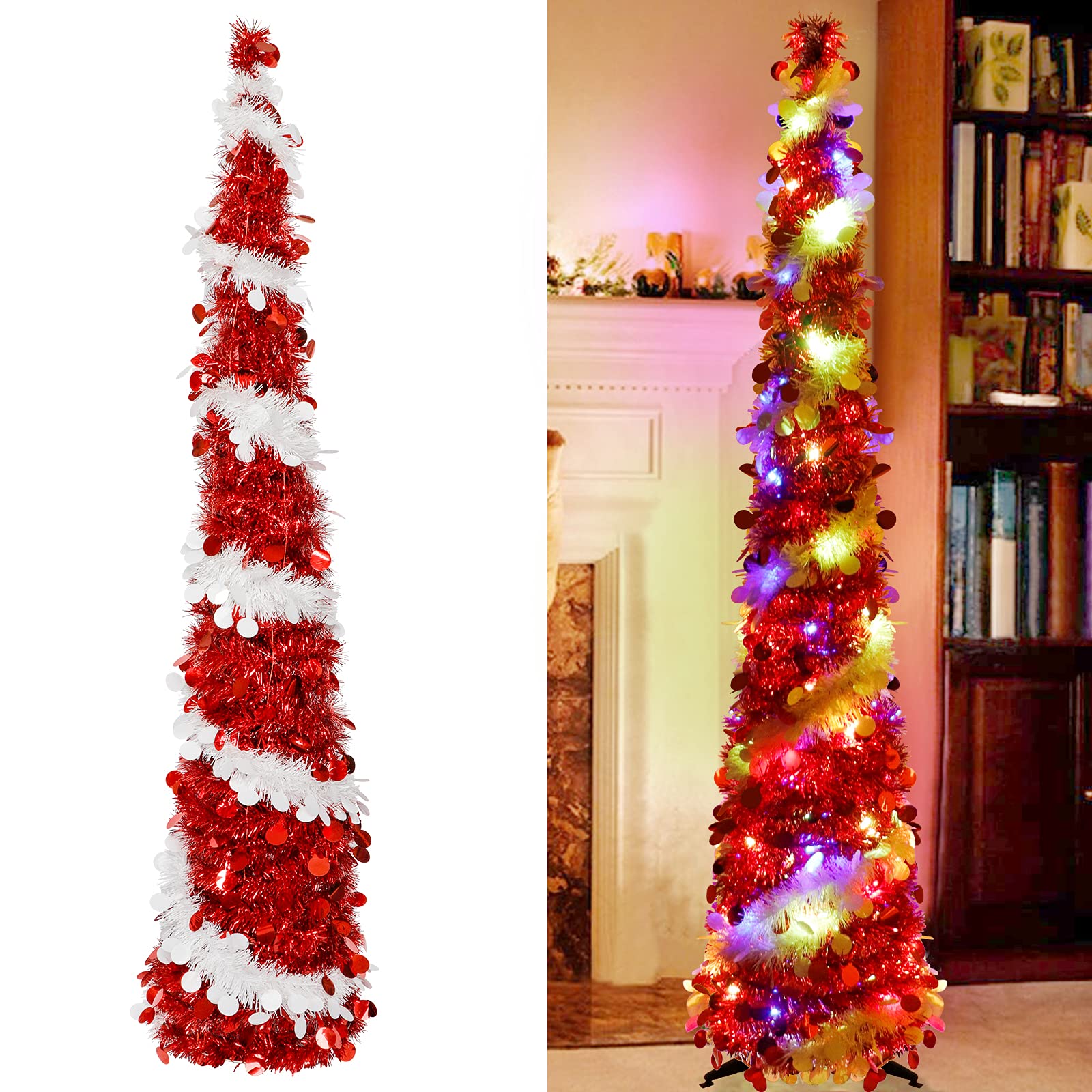 Foto 2 pulgar | Árbol De Navidad Ourwarm Tinsel De 1,5 M Con 60 Luces Led Y Mando A Distancia - Venta Internacional.