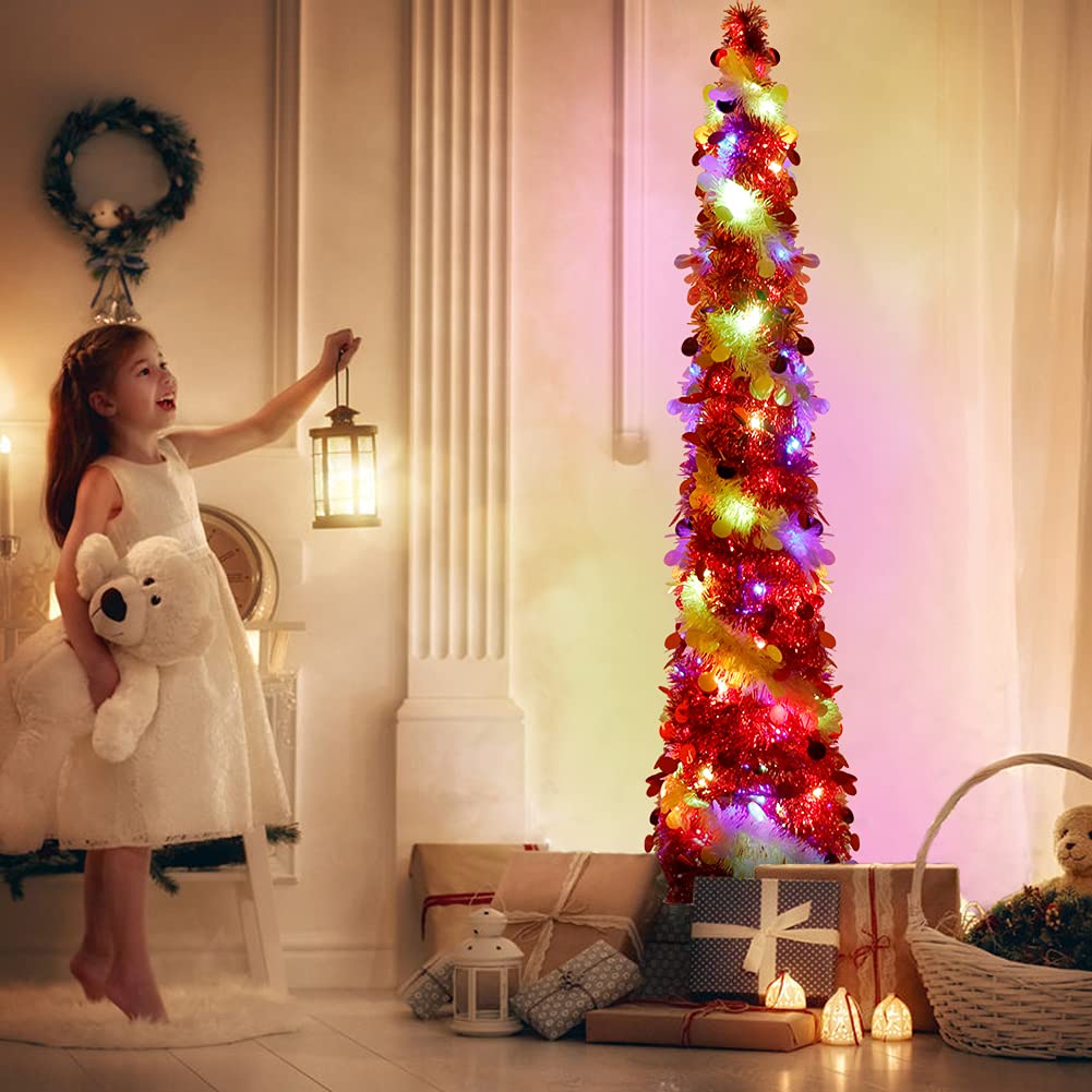 Foto 5 | Árbol De Navidad Ourwarm Tinsel De 1,5 M Con 60 Luces Led Y Mando A Distancia - Venta Internacional.