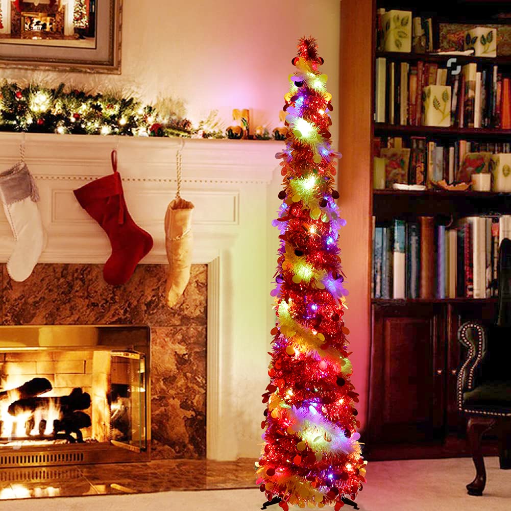 Foto 7 | Árbol De Navidad Ourwarm Tinsel De 1,5 M Con 60 Luces Led Y Mando A Distancia - Venta Internacional.