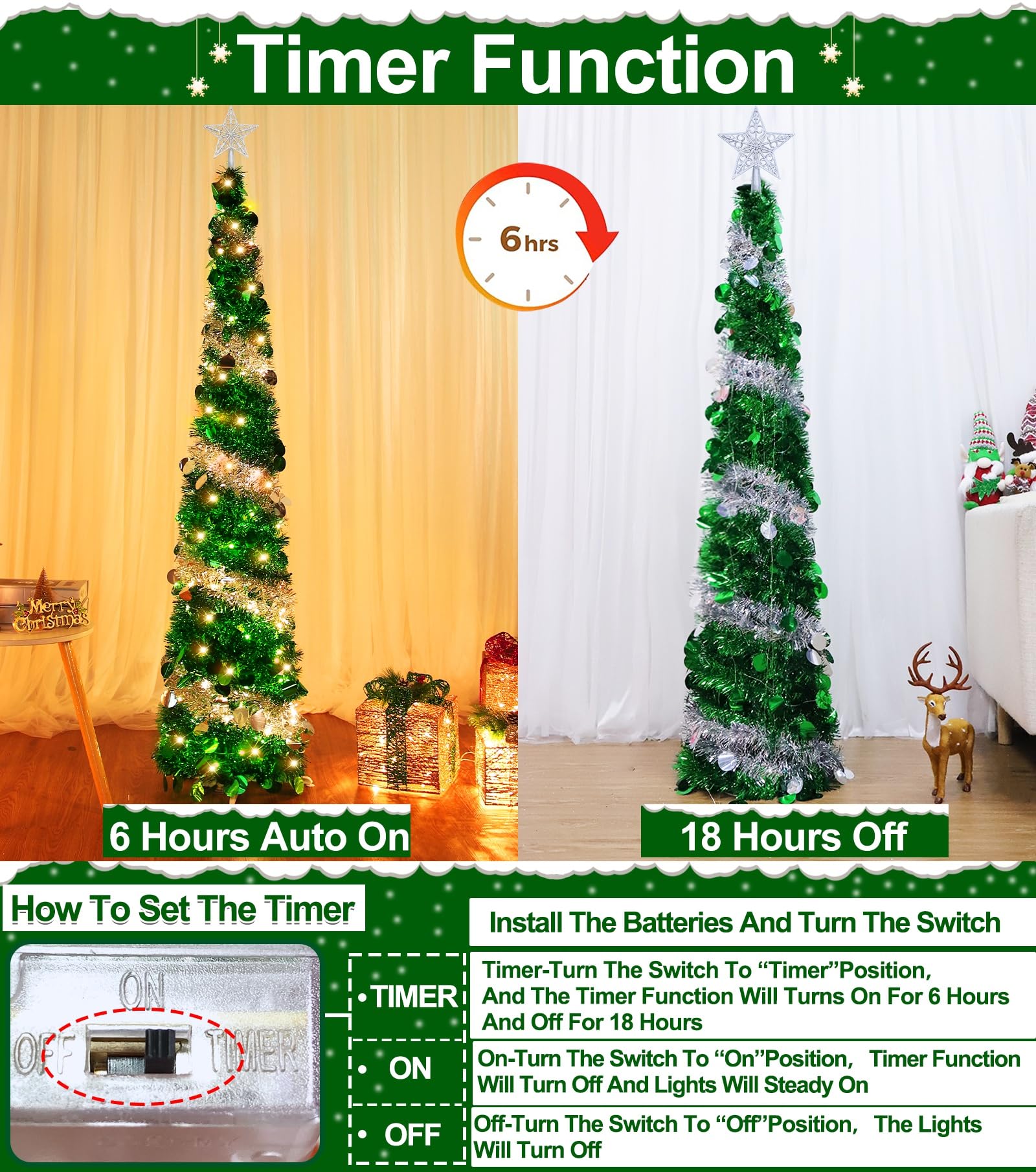 Foto 3 pulgar | Árbol De Navidad Turnmeon Preiluminado De 1,5 M Con Temporizador, 50 Luces Cálidas - Venta Internacional.