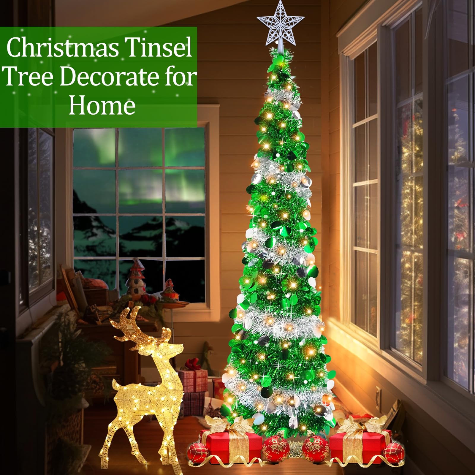 Foto 4 pulgar | Árbol De Navidad Turnmeon Preiluminado De 1,5 M Con Temporizador, 50 Luces Cálidas - Venta Internacional.