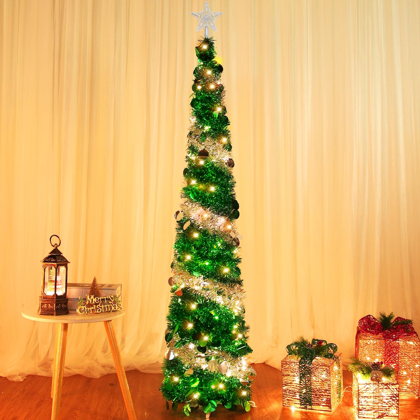 Foto 5 pulgar | Árbol De Navidad Turnmeon Preiluminado De 1,5 M Con Temporizador, 50 Luces Cálidas - Venta Internacional.