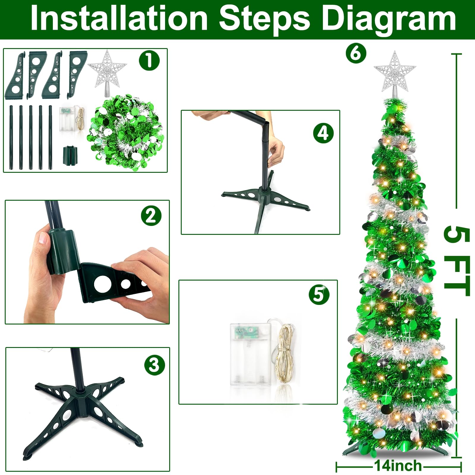 Foto 7 pulgar | Árbol De Navidad Turnmeon Preiluminado De 1,5 M Con Temporizador, 50 Luces Cálidas - Venta Internacional.