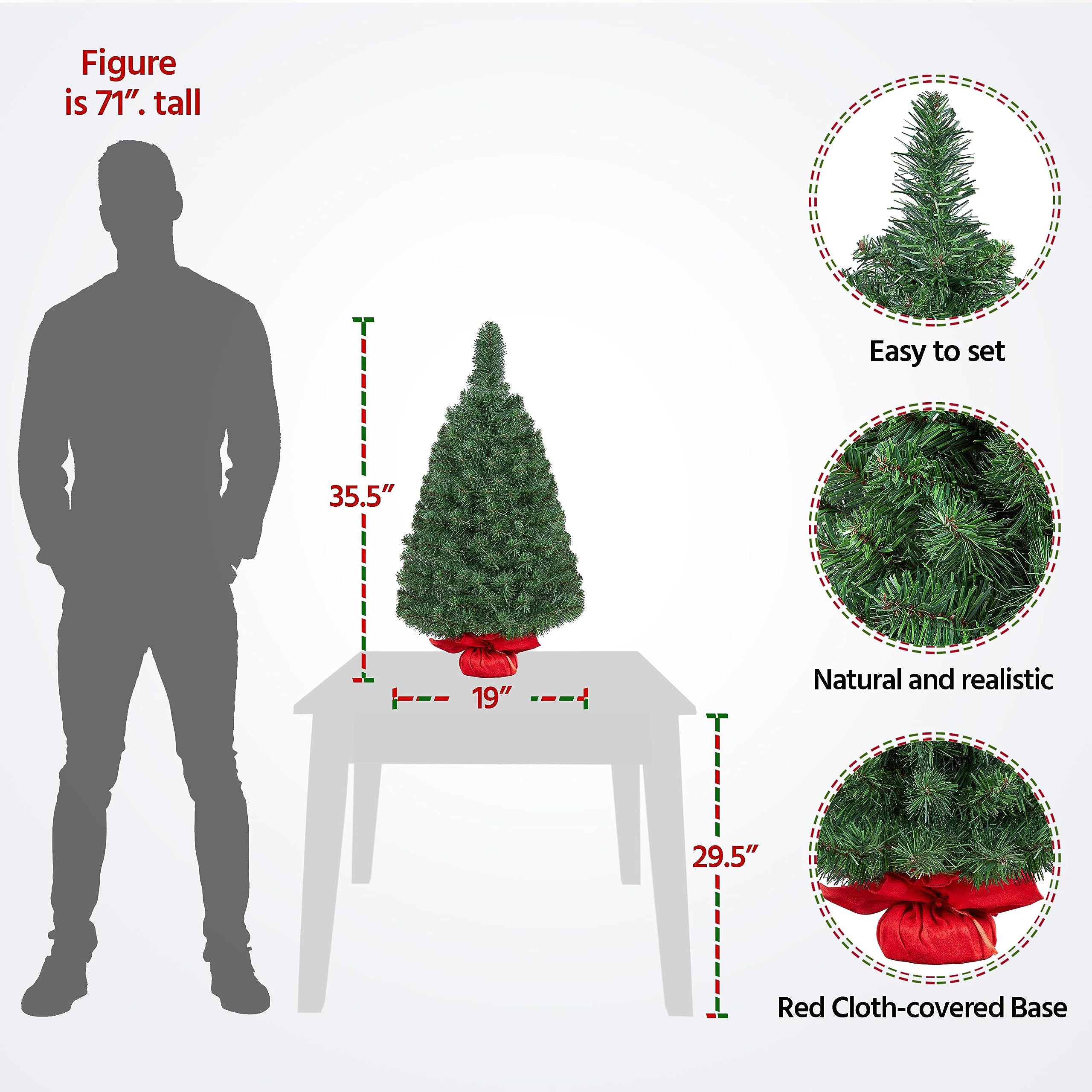 Foto 4 pulgar | Árbol De Navidad Yaheetech Mini De 90 Cm Con Base De Cemento, Pvc Verde - Venta Internacional.