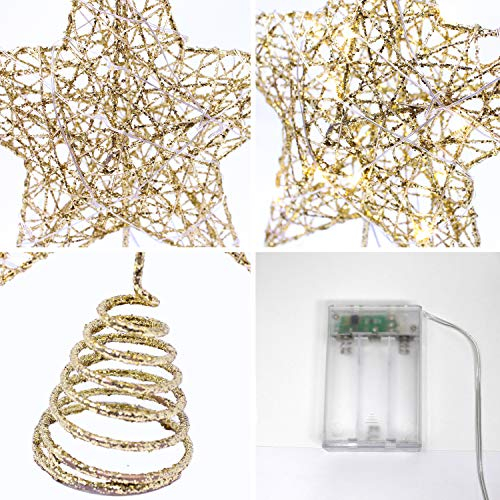 Foto 5 | Decoración Para Árbol De Navidad Joiedomi Glitter Gold Star Con 20 Led - Venta Internacional.