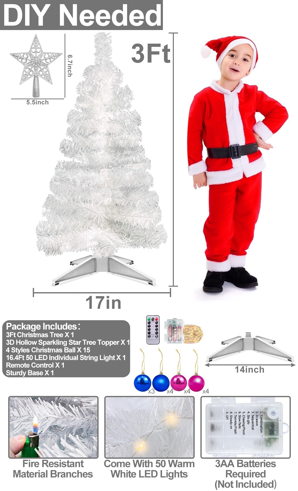 Foto 6 pulgar | [árbol De Navidad] Turnmeon 90 Cm Blanco Con 50 Luces Blancas Cálidas - Venta Internacional.