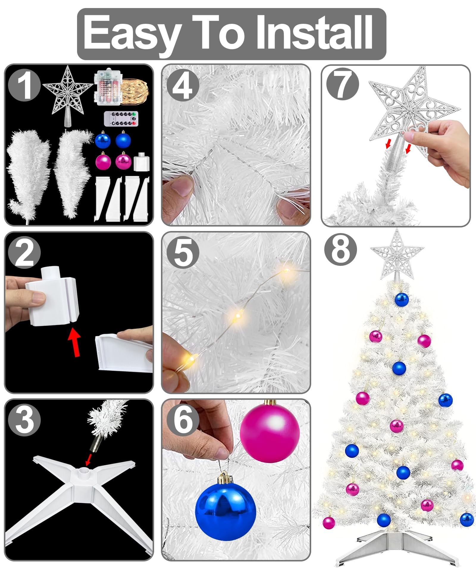 Foto 7 pulgar | [árbol De Navidad] Turnmeon 90 Cm Blanco Con 50 Luces Blancas Cálidas - Venta Internacional.