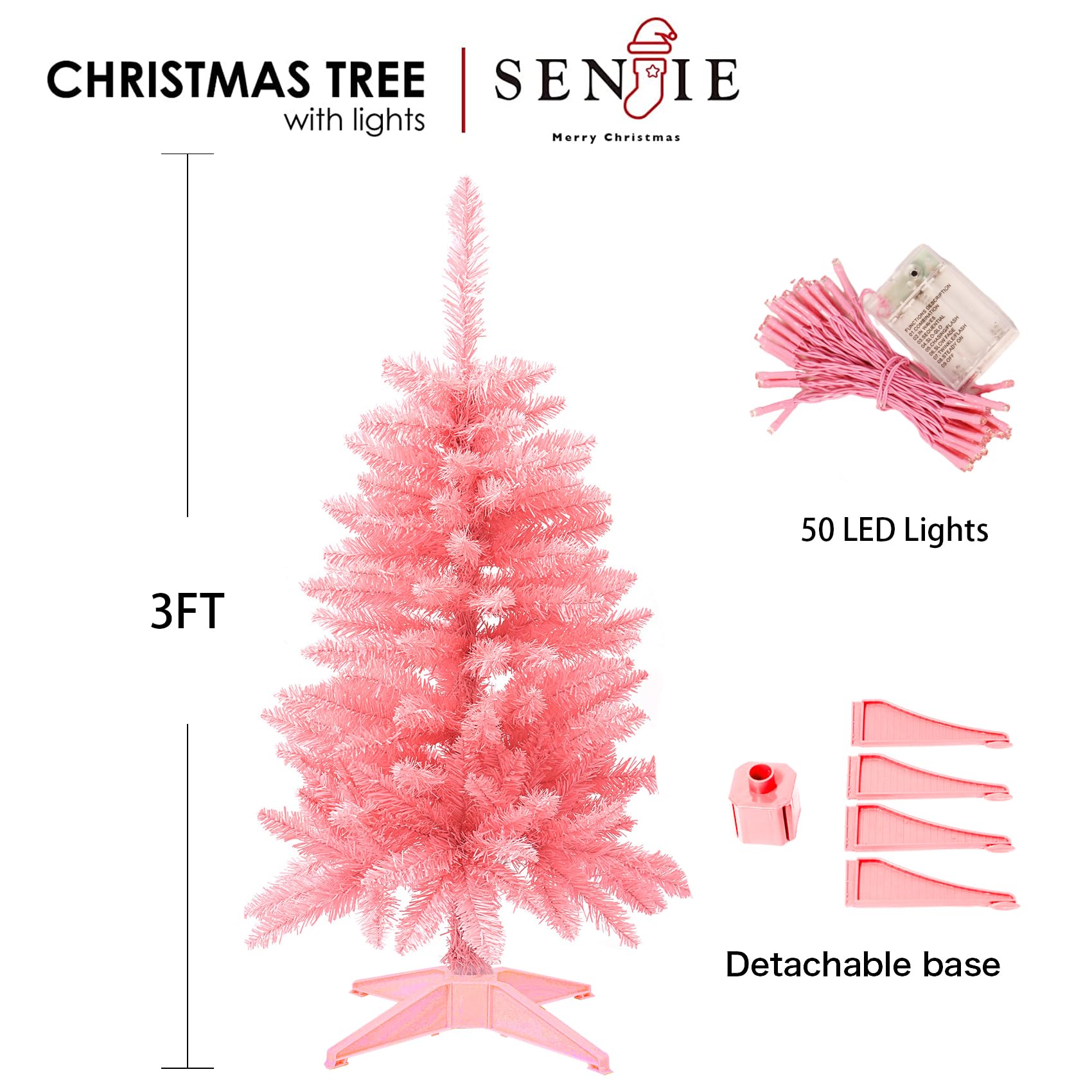 Foto 2 | Árbol De Navidad Senjie Mini, 90 Cm, Artificial, Con Luces, Color Rosa - Venta Internacional.